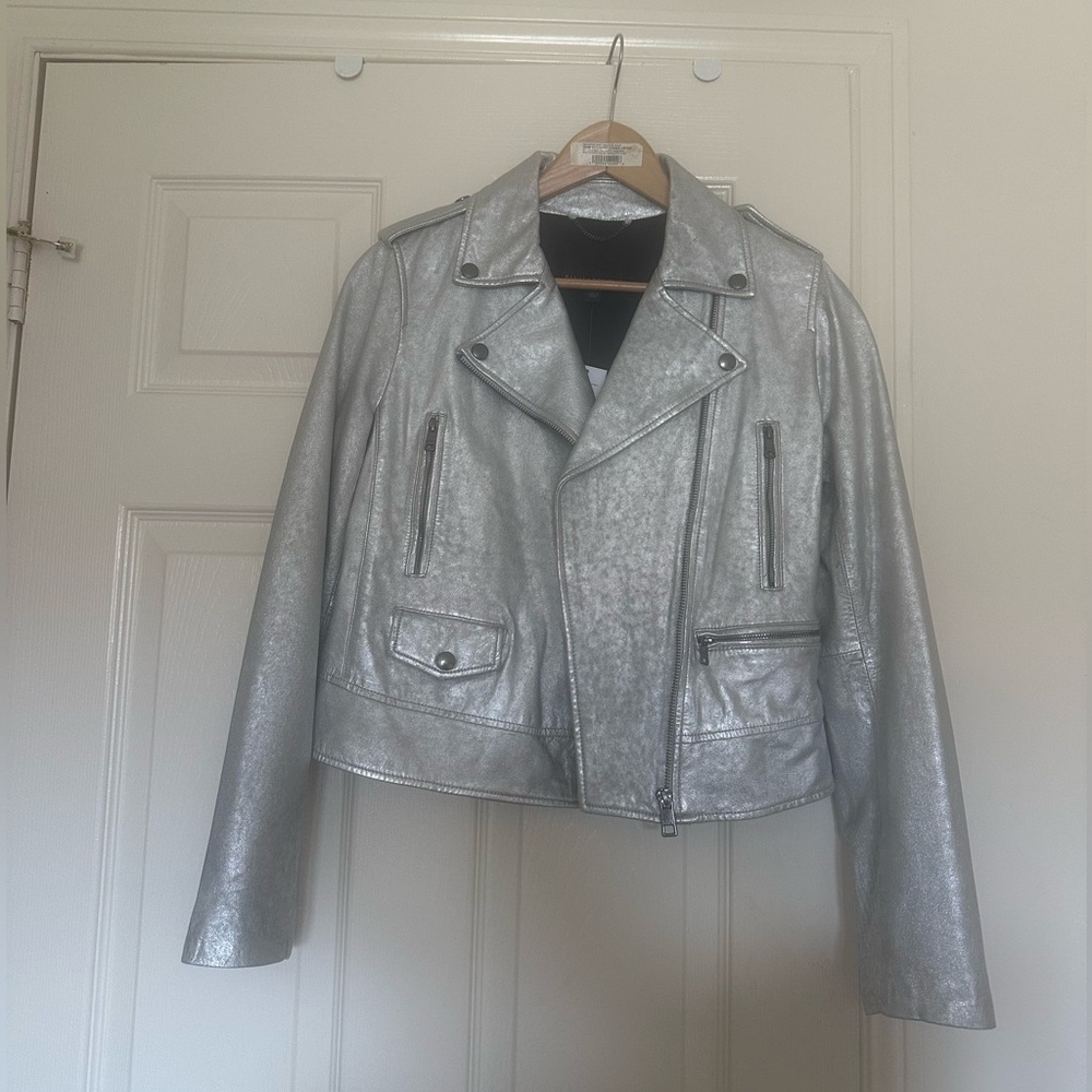 Silver Leather Biker Jacket